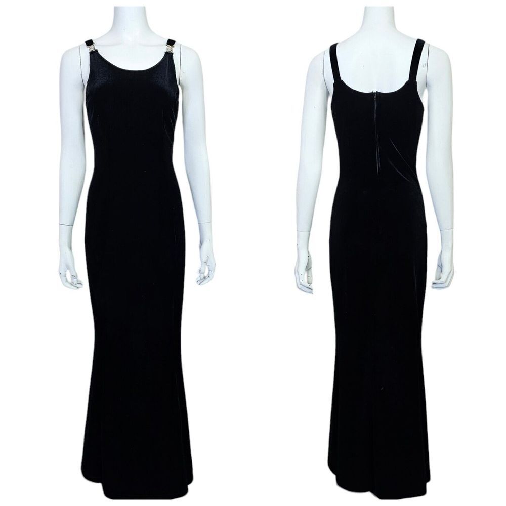 Vintage 90s Y2K Charlotte Russe Size M‎ Black Velvet Formal Maxi Mermaid Prom